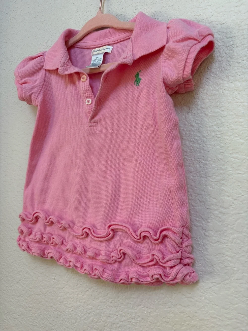 Ralph Lauren Pink Polo Dress with Ruffle Trim Baby Girls 9 Months